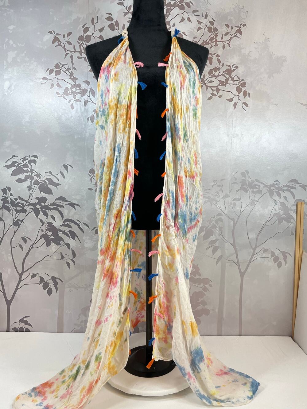 Katydid Tie Dye Halter Duster Kimono Beach Coverup One Size Tassel Lightweight